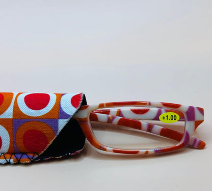 Brand New Geometric Narrow Readers. Features Multi-Color Design With Matching Case