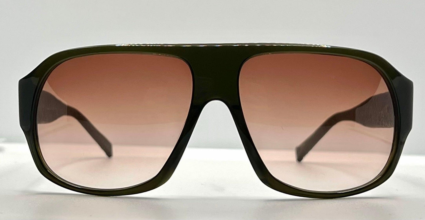 John Varvatos Leather Wrapped Aviator Sunglasses-Olive Frame-Brown|Rose Gradient Lenses