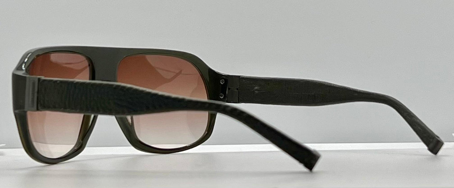 John Varvatos Leather Wrapped Aviator Sunglasses-Olive Frame-Brown|Rose Gradient Lenses