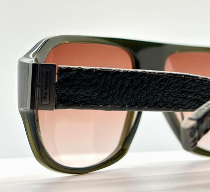 John Varvatos Leather Wrapped Aviator Sunglasses-Olive Frame-Brown|Rose Gradient Lenses