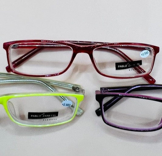 Pablo Zanetti Geometric Narrow Readers. Comes In Three Vibrant Colors & Various Magnification