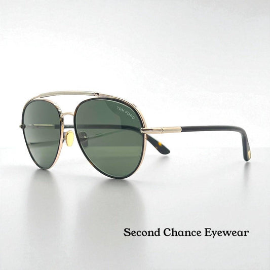 Tom Ford Curtis Tf748 52N Gold Black Aviator Sunglasses-Green Lenses-59Mm-Nos:Unworn