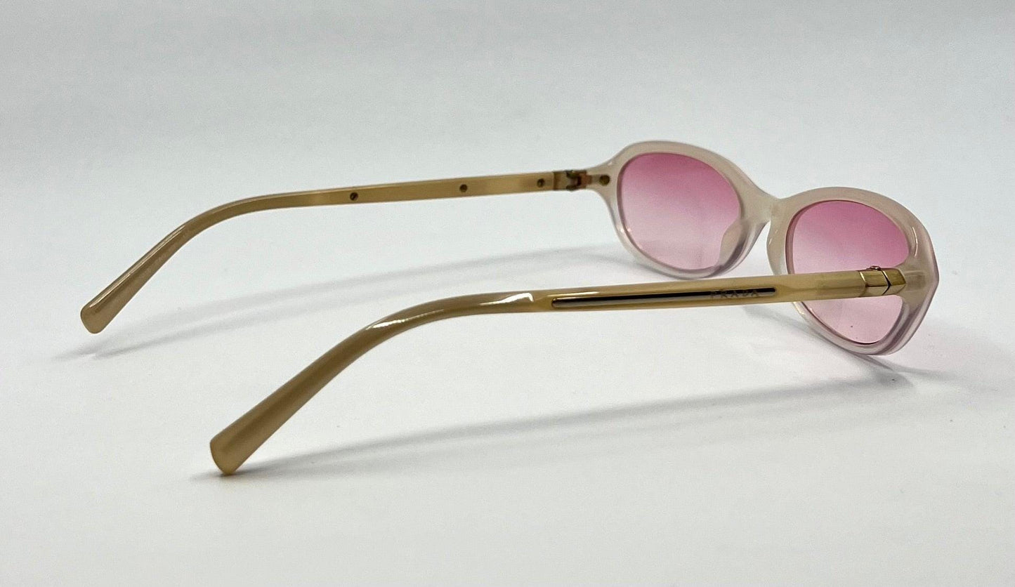 Prada Vpr 05O Y2K Vintage Oval Sunglasses Beige W| Custom Pink Gradient Lenses