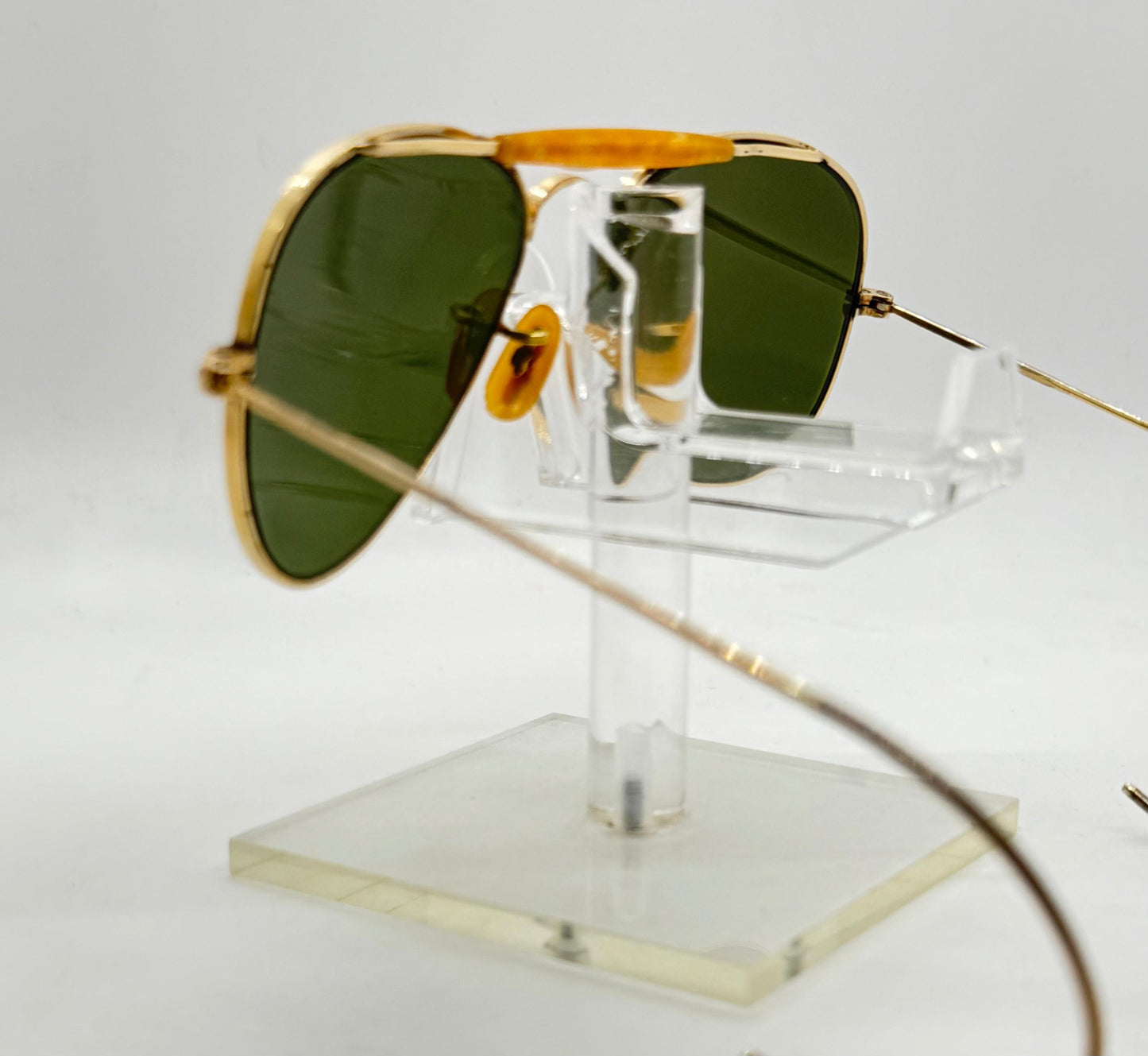 Vintage Sg 1|10 12K Gold-Filled Aviator Sunglasses – Amber Brow Bar – Green Glass Lenses – Late 1950S–70S – Usa Made-Deadstock