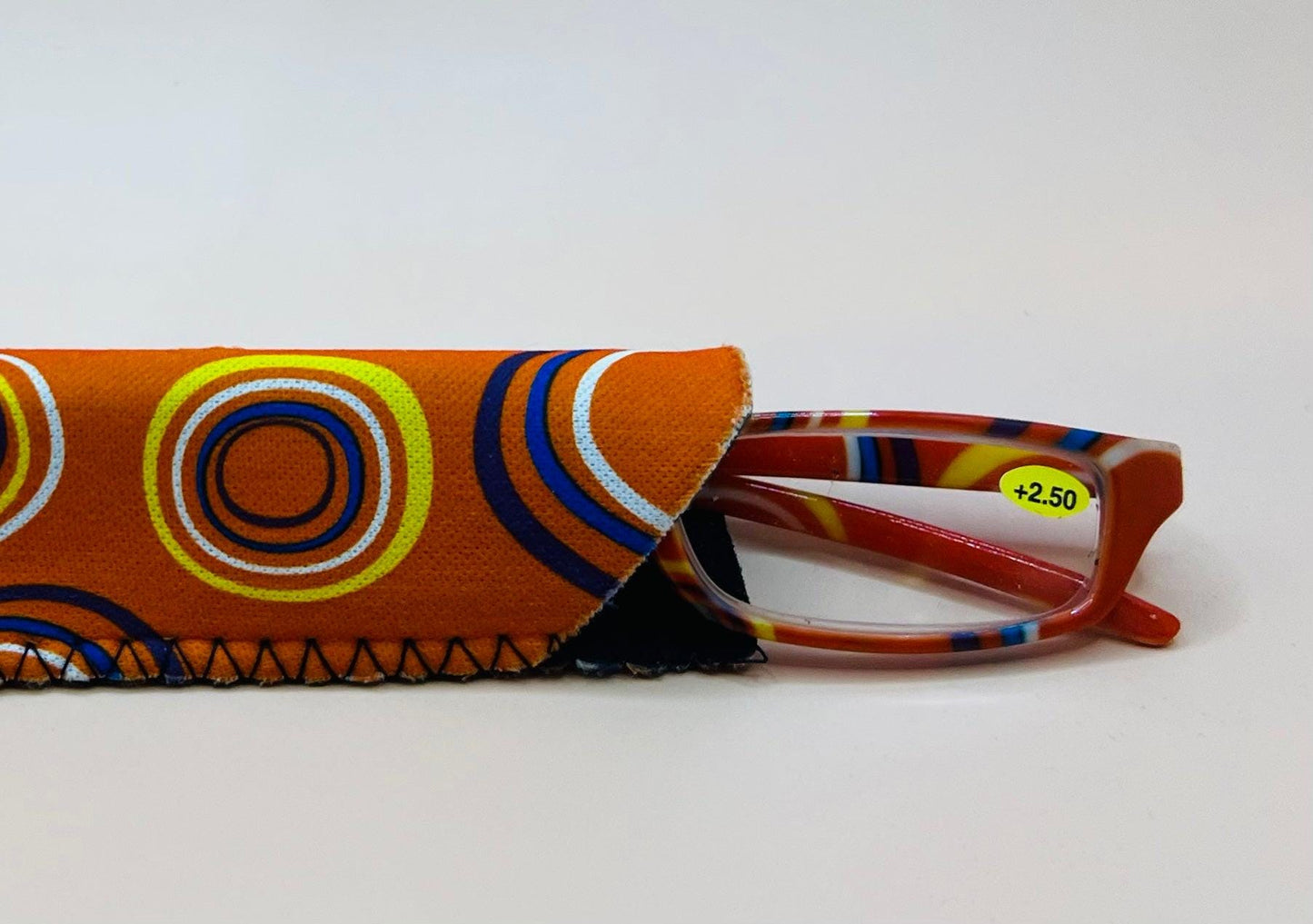 Brand New Geometric Narrow Readers. Orange Design With Matching Case