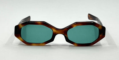 Twec Frame-Vintage French Octagonal Sunglasses W|New Solid Aqua Tinted Lenses-Paddle Temples-Unworn