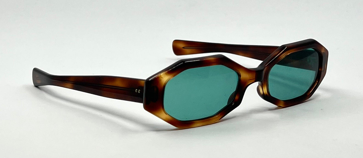 Twec Frame-Vintage French Octagonal Sunglasses W|New Solid Aqua Tinted Lenses-Paddle Temples-Unworn