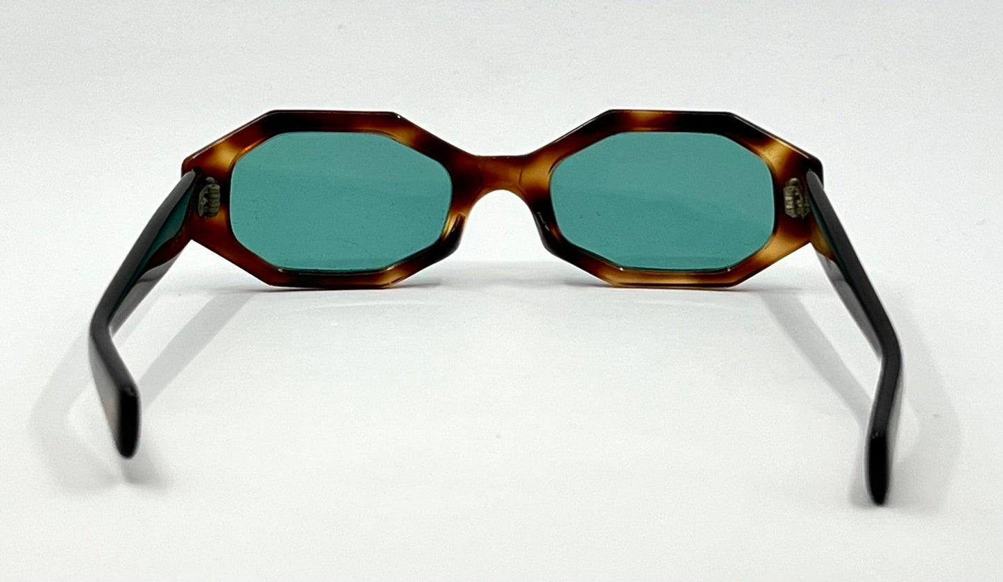 Twec Frame-Vintage French Octagonal Sunglasses W|New Solid Aqua Tinted Lenses-Paddle Temples-Unworn