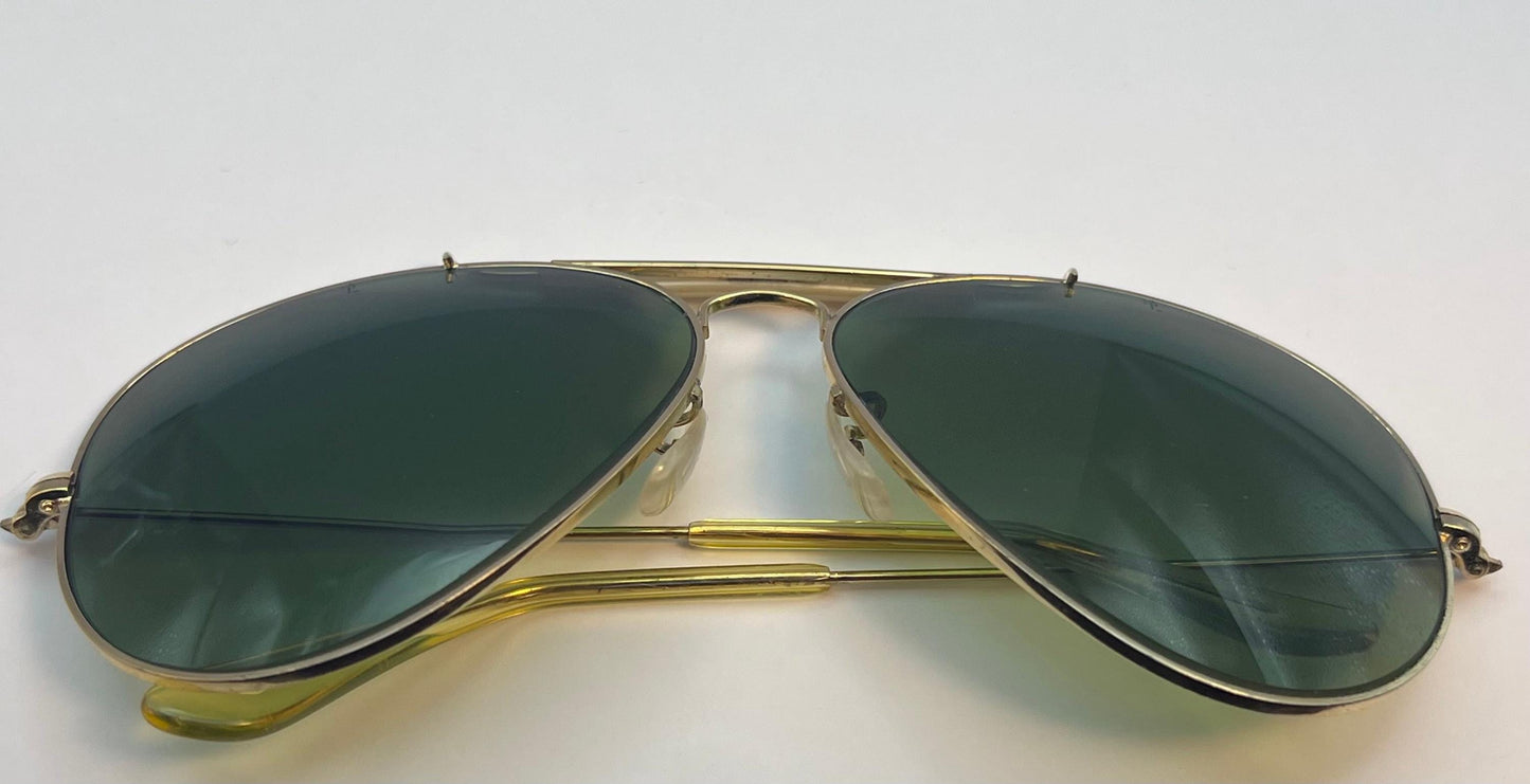 Vintage B&L Rayban Aviator Sunglasses W|Case-BL Green Tempered Glass Lenses-Usa