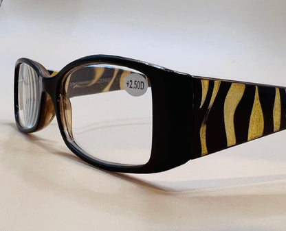 Caramel Half Frame Women’s Rectangular Lightweight Reading Glasses.  Mag +1.75 & 2.75