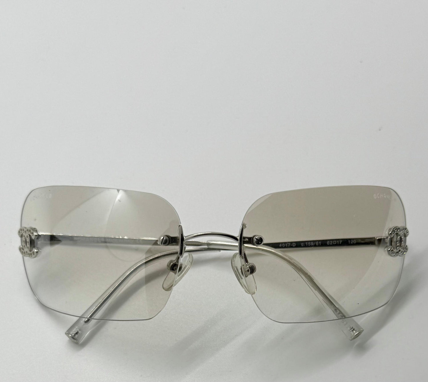 Chanel 4017-D Silver Rimless Sunglasses Swarovski Cc Logo Deadstock