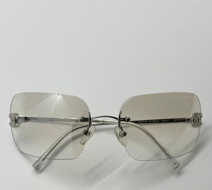 Chanel 4017-D Silver Rimless Sunglasses Swarovski Cc Logo Deadstock