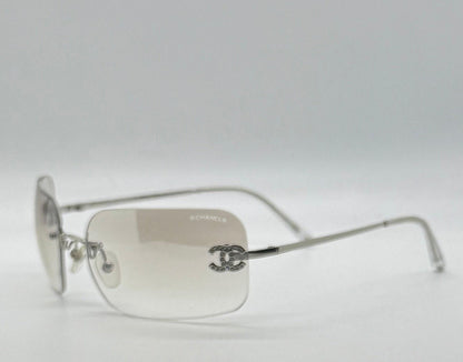 Chanel 4017-D Silver Rimless Sunglasses Swarovski Cc Logo Deadstock