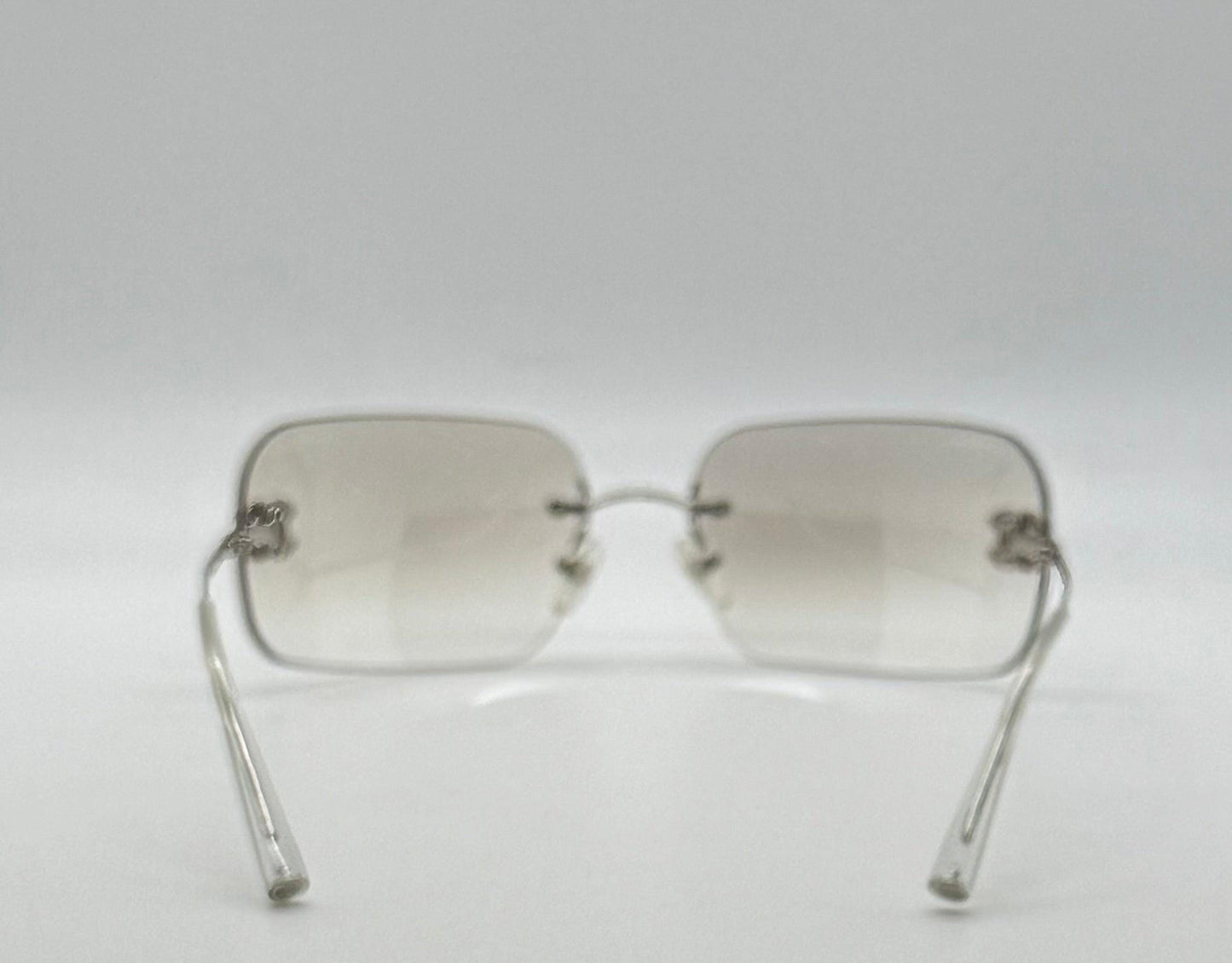 Chanel 4017-D Silver Rimless Sunglasses Swarovski Cc Logo Deadstock