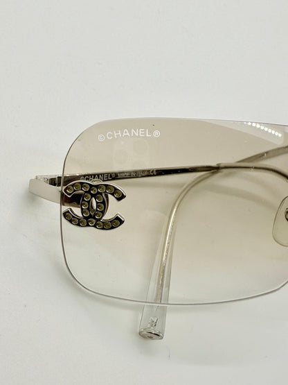 Chanel 4017-D Silver Rimless Sunglasses Swarovski Cc Logo Deadstock