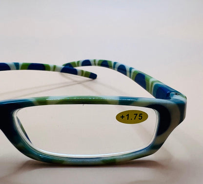 Brand New Geometric Narrow Readers. Featuring A Blue|Green Multi-Color Design With Matching Case