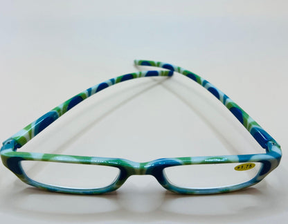 Brand New Geometric Narrow Readers. Featuring A Blue|Green Multi-Color Design With Matching Case