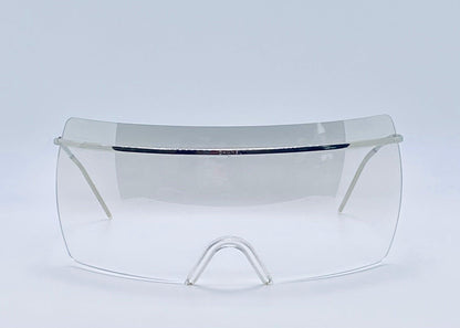 Chanel 4045 c.124|57 Vintage 2000s Shield Sunglasses-Silver Metal, Grey to Clear Gradient lens