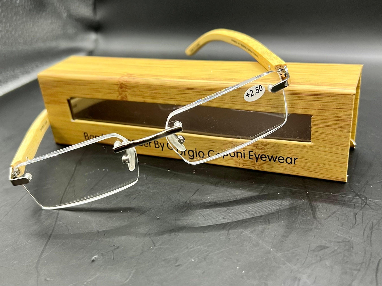 Georgio Caponi Genuine Bamboo Wood Unisex Rimless Readers W| Magnification Brand New