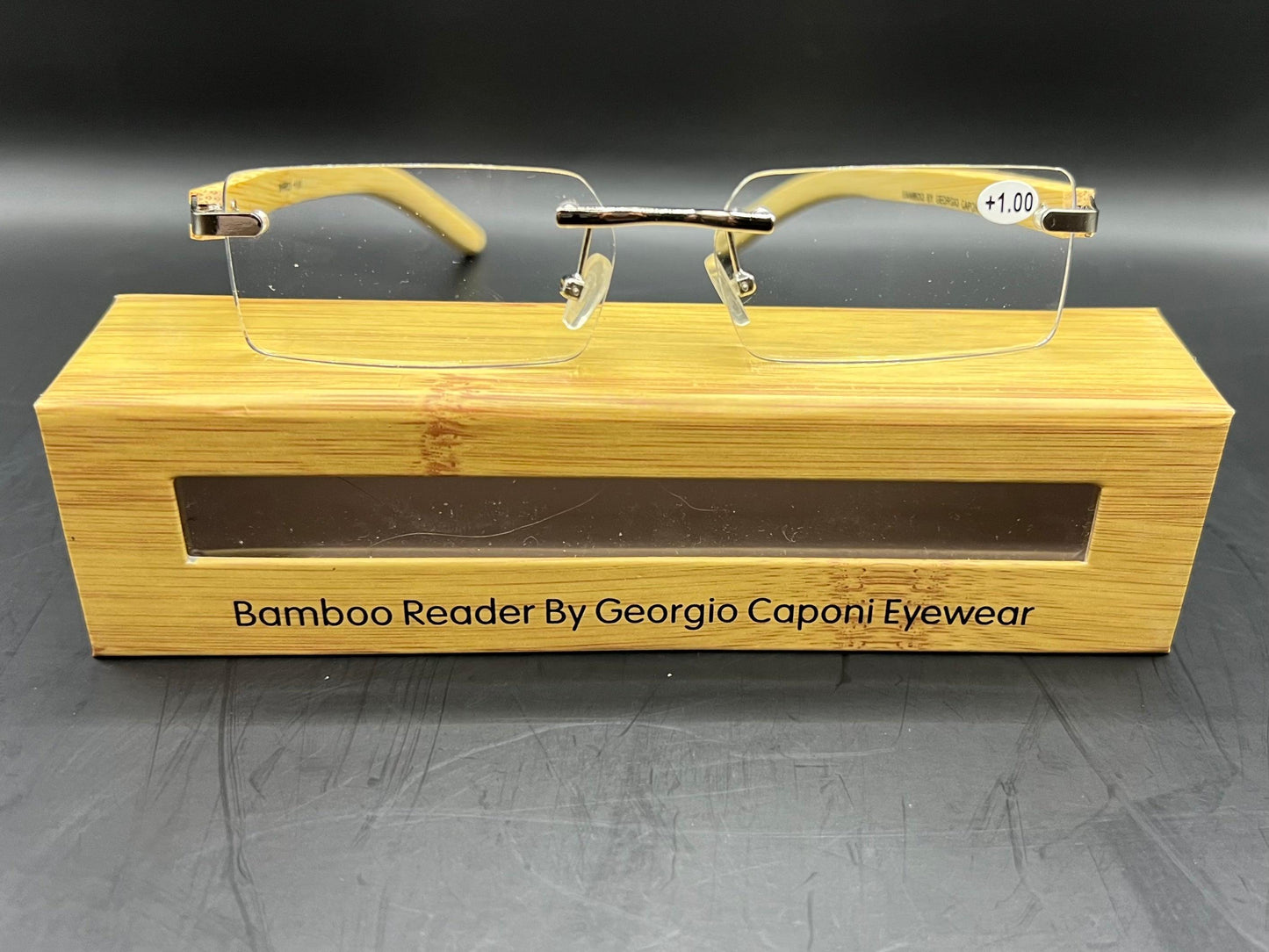 Georgio Caponi Genuine Bamboo Wood Unisex Rimless Readers W| Magnification Brand New