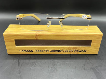 Georgio Caponi Genuine Bamboo Wood Unisex Rimless Readers W| Magnification Brand New