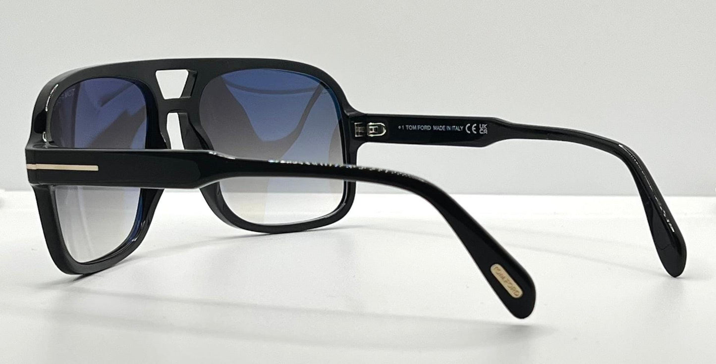 Tom Ford Falconer-02 Tf884 01B-Black Shield Sunglasses-Gradient Lenses-Full Kit-Made In Italy