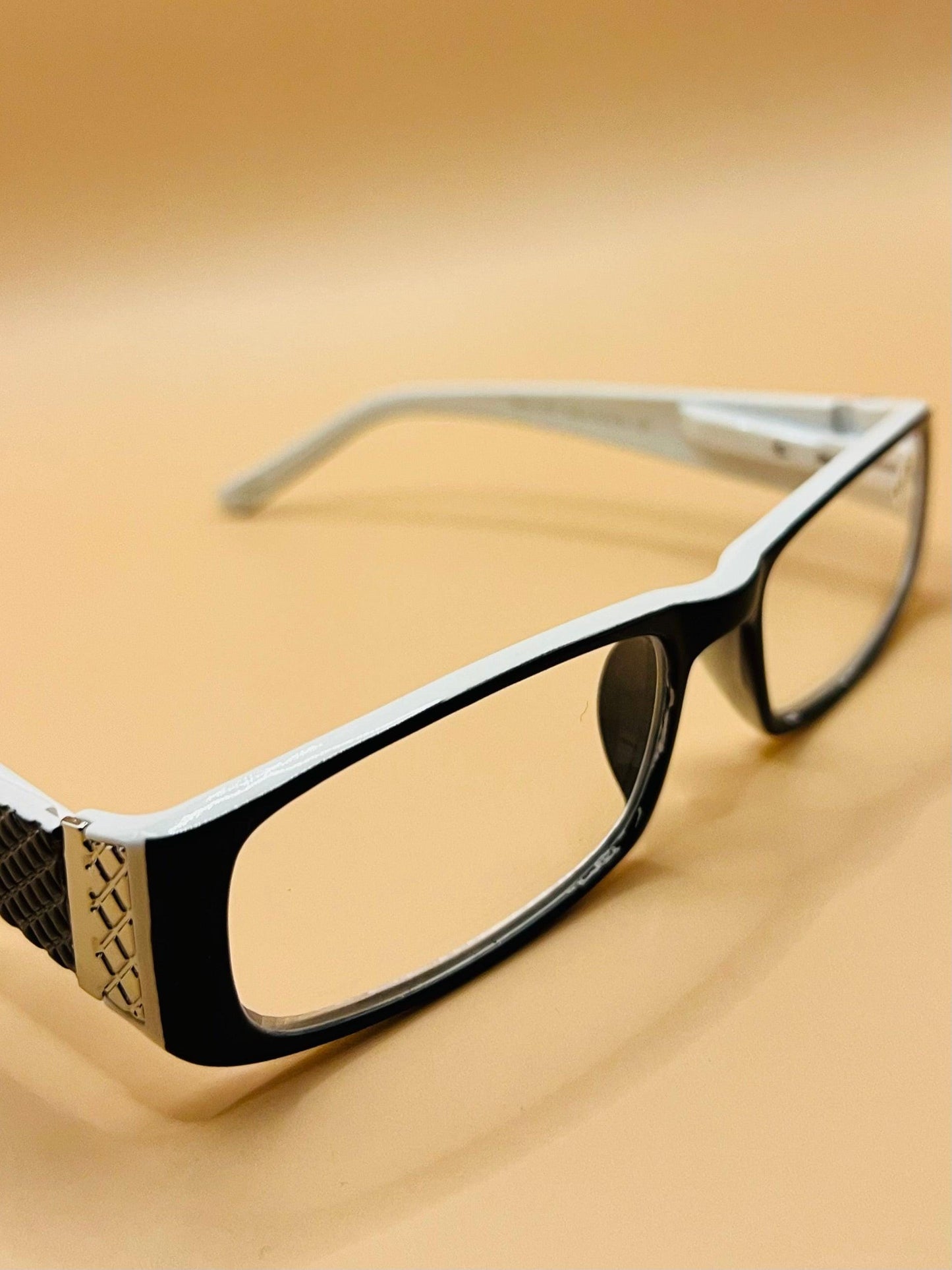 Pablo Zanetti Geometric Narrow Reading Glasses | Rectangular Frames | Spring Hinges | Silver Transition w| Patterned Arms