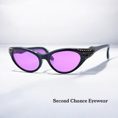 Vintage 1950S Sr Usa 5 1|2 Black Cat-Eye Glasses With Brand New-Custom Berko’S Designs Lenses