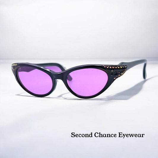 Vintage 1950S Sr Usa 5 1|2 Black Cat-Eye Glasses With Brand New-Custom Berko’S Designs Lenses