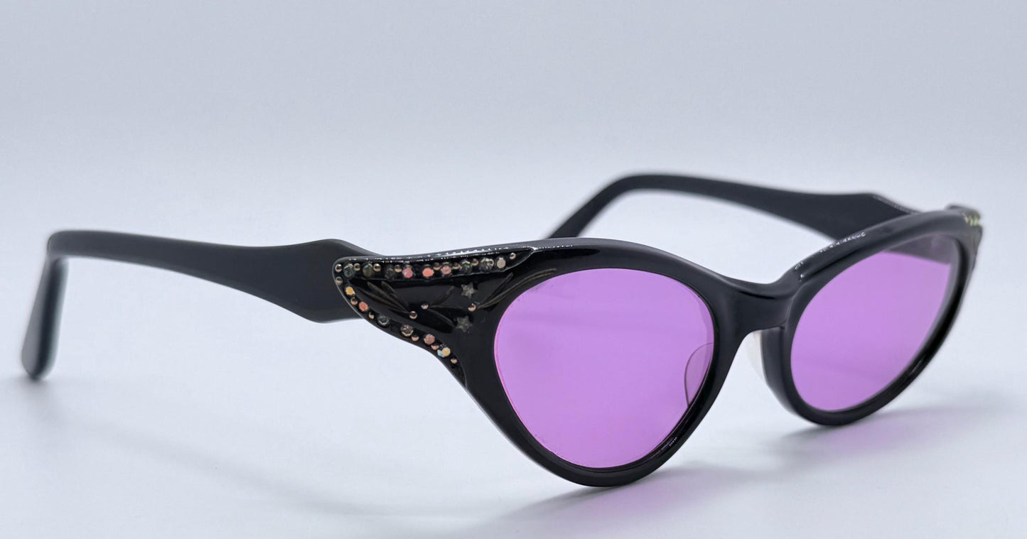 Vintage 1950S Sr Usa 5 1|2 Black Cat-Eye Glasses With Brand New-Custom Berko’S Designs Lenses