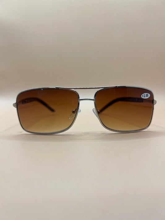 Gold Frames Retro Men Pilot 60Mm Os Square Reader Reading Sunglasses. Featuring Spring Hinges And Gradient Purple Lenses