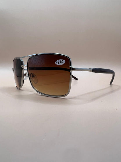 Gold Frames Retro Men Pilot 60Mm Os Square Reader Reading Sunglasses. Featuring Spring Hinges And Gradient Purple Lenses