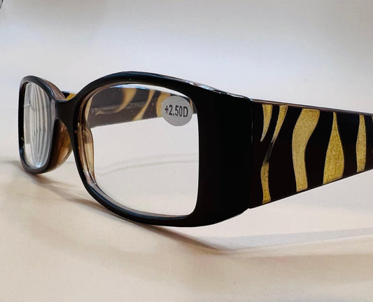 Brown and Gold Half Frame Women’s Rectangular Lightweight Reading Glasses.  Mag +1.0 - 2.50