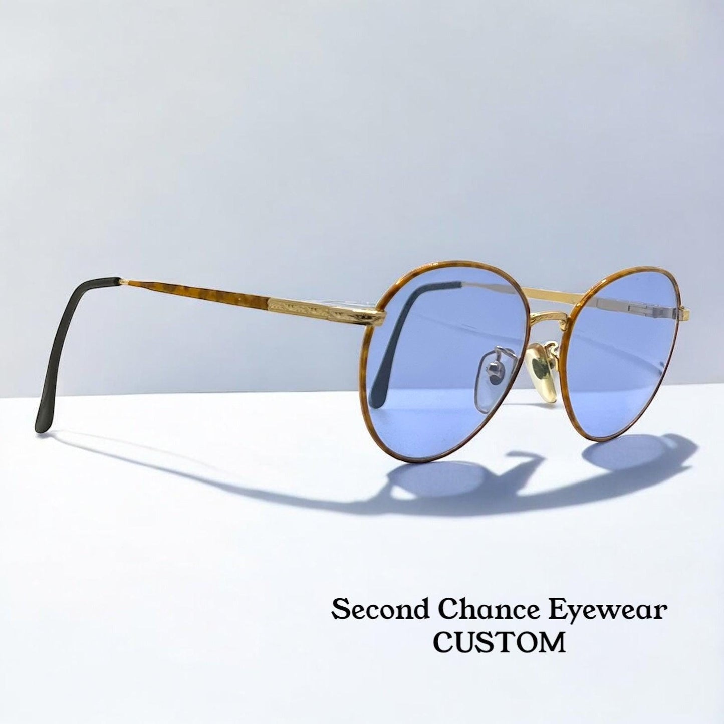 Semester Blond 081 Japan Vintage Sunglasses-Gold Frame W|New, Blue Custom Lenses