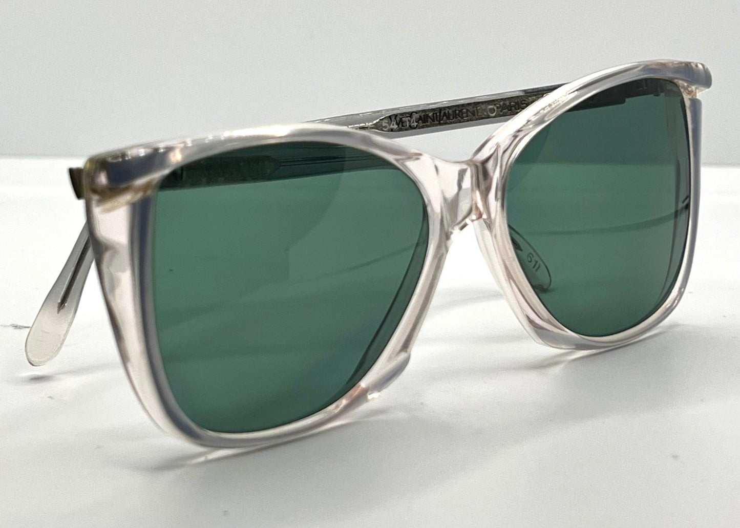 Ysl Sl 611 Vintage Sunglasses-Clear Grey W|New Green Custom Lenses-54Mm-Nos