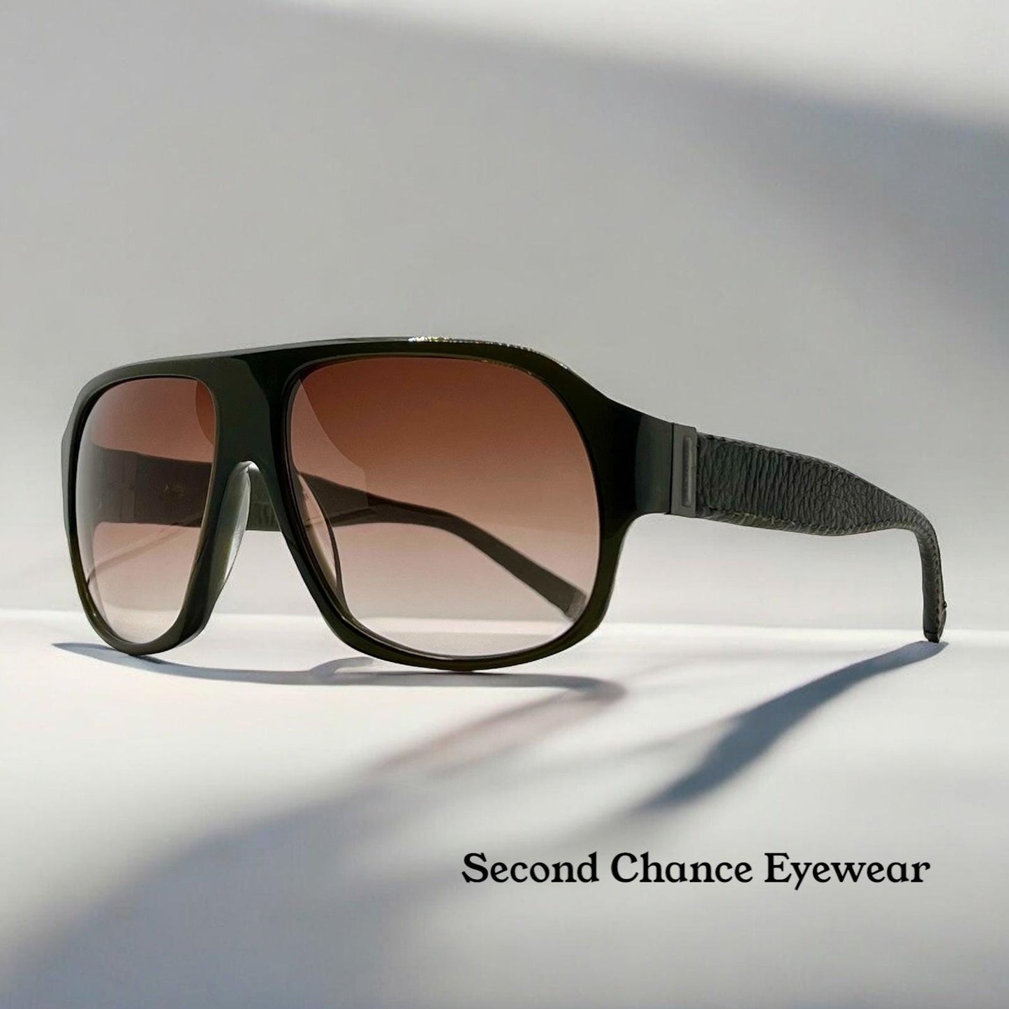 John Varvatos Leather Wrapped Aviator Sunglasses-Olive Frame-Brown|Rose Gradient Lenses