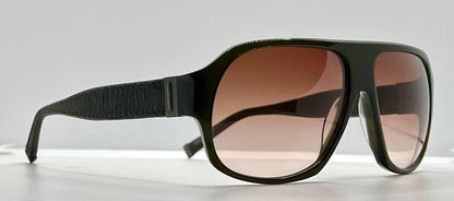 John Varvatos Leather Wrapped Aviator Sunglasses-Olive Frame-Brown|Rose Gradient Lenses