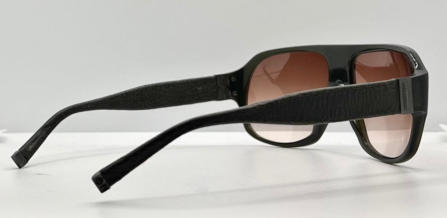 John Varvatos Leather Wrapped Aviator Sunglasses-Olive Frame-Brown|Rose Gradient Lenses