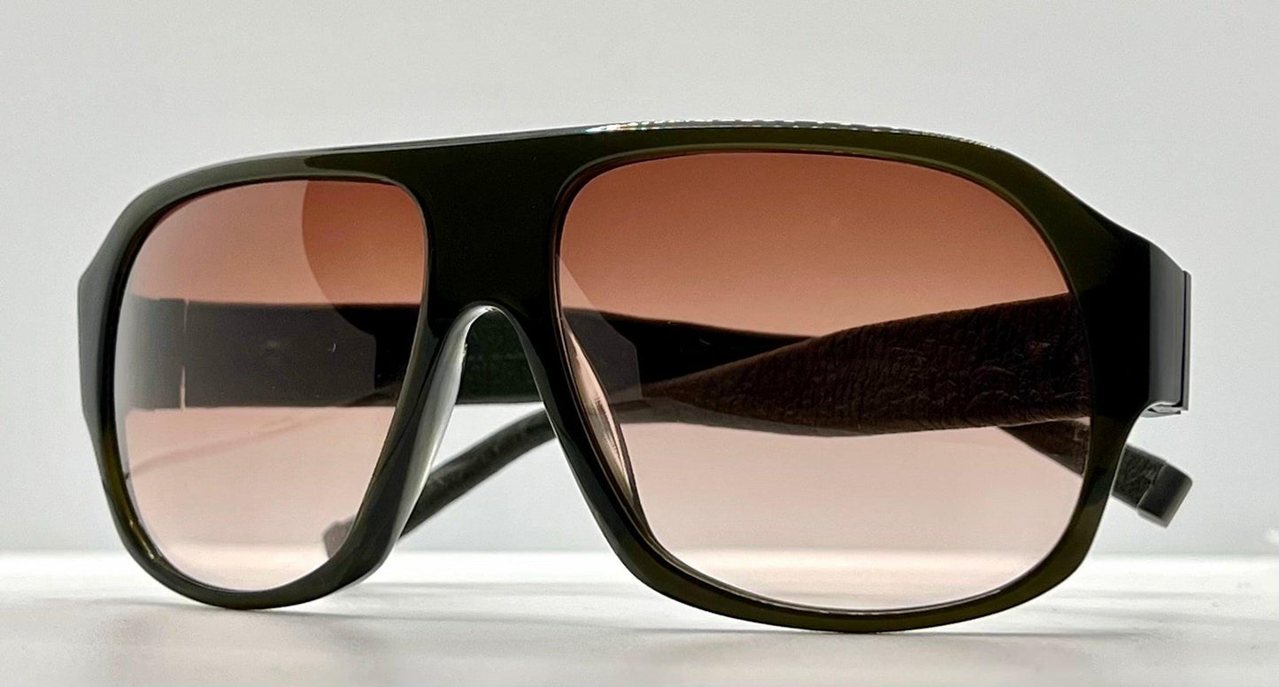 John Varvatos Leather Wrapped Aviator Sunglasses-Olive Frame-Brown|Rose Gradient Lenses