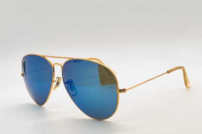 Vintage B&L Ray-Ban Large Metal Aviator 62-14 Gold Frame with New Blue Mirror Glass Lenses