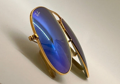 Vintage B&L Ray-Ban Large Metal Aviator 62-14 Gold Frame with New Blue Mirror Glass Lenses