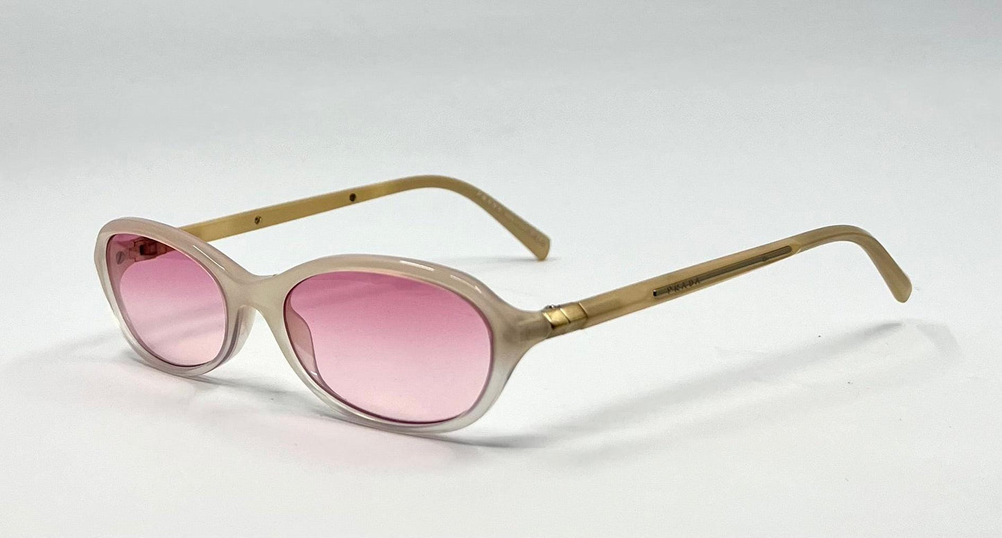 Prada Vpr 05O Y2K Vintage Oval Sunglasses Beige W| Custom Pink Gradient Lenses