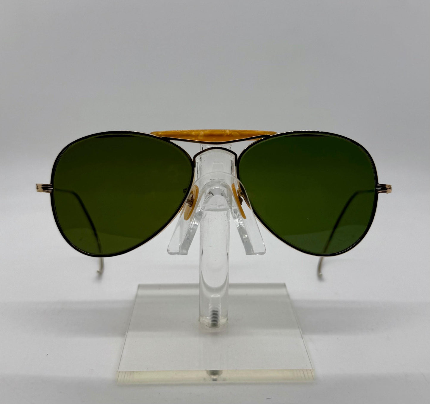 Vintage Sg 1|10 12K Gold-Filled Aviator Sunglasses – Amber Brow Bar – Green Glass Lenses – Late 1950S–70S – Usa Made-Deadstock