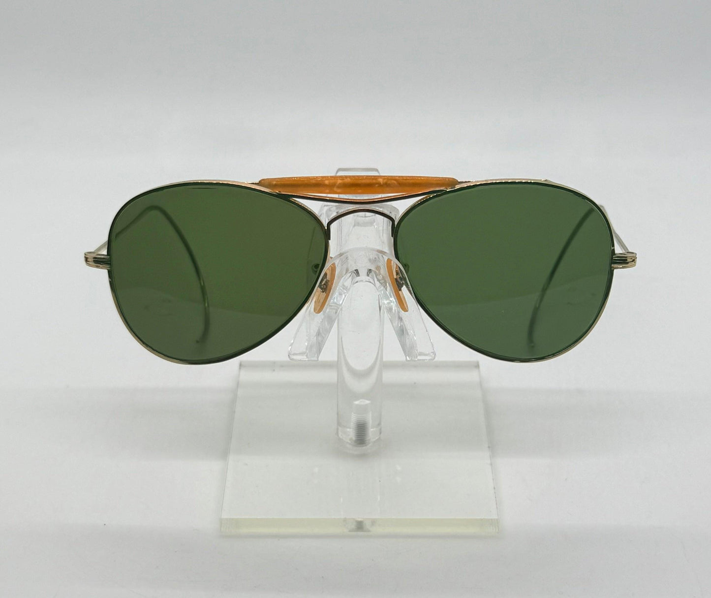 Vintage Sg 1|10 12K Gold-Filled Aviator Sunglasses – Amber Brow Bar – Green Glass Lenses – Late 1950S–70S – Usa Made-Deadstock