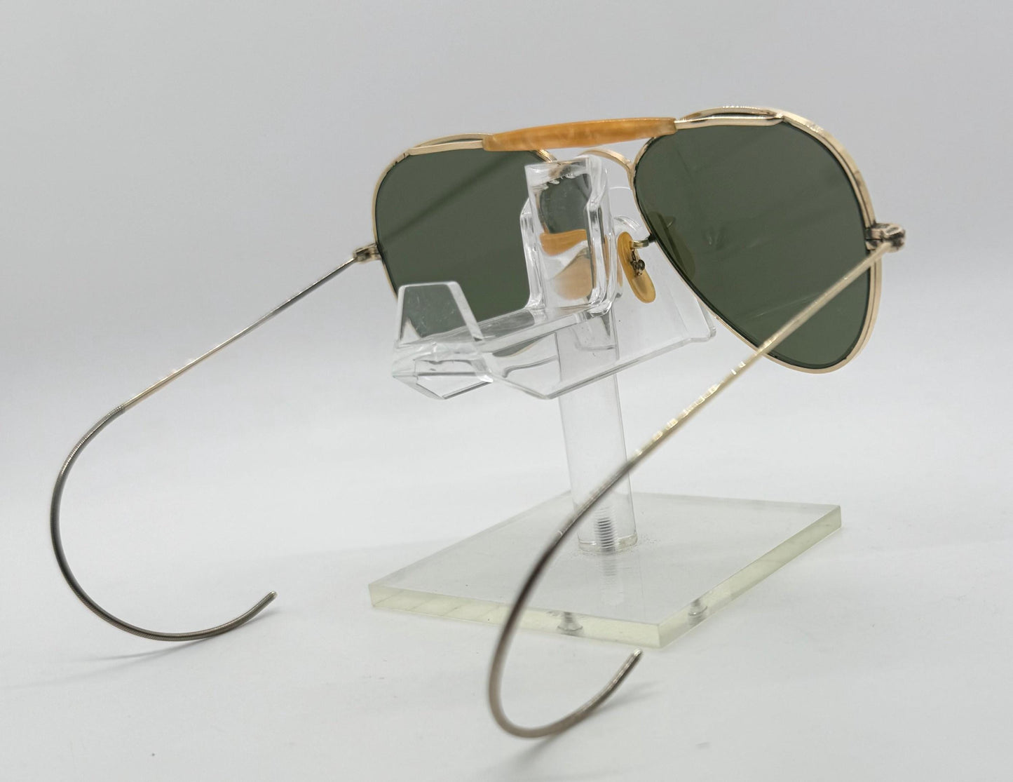 Vintage Sg 1|10 12K Gold-Filled Aviator Sunglasses – Amber Brow Bar – Green Glass Lenses – Late 1950S–70S – Usa Made-Deadstock