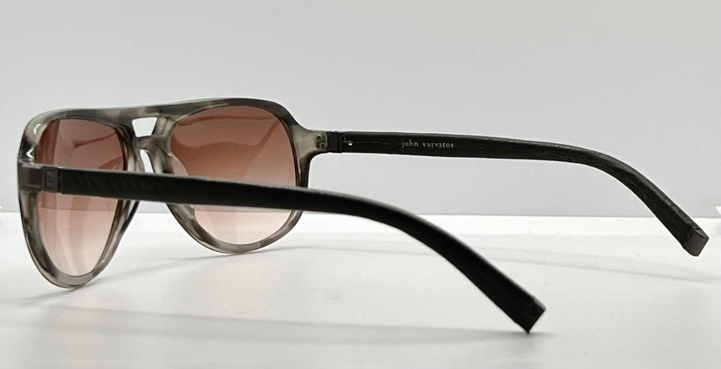 John Varvatos V769 Grey Horn Sunglasses – Leather Temples – New – Full Kit