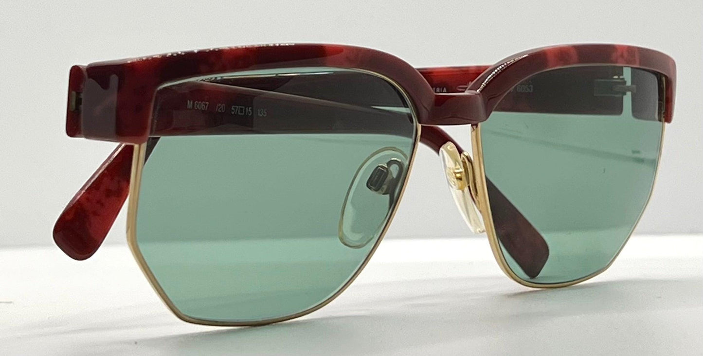 Silhouette M6067 V6053 Vintage Sunglasses-Red Tortoise W|New Green Custom Lenses