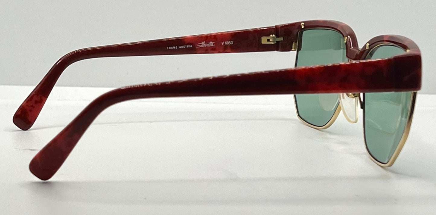 Silhouette M6067 V6053 Vintage Sunglasses-Red Tortoise W|New Green Custom Lenses