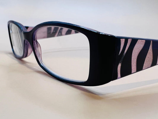 Black & Purple Half Frame Women’s Rectangular Lightweight Reading Glasses.  Mag +1.0 - 2.50