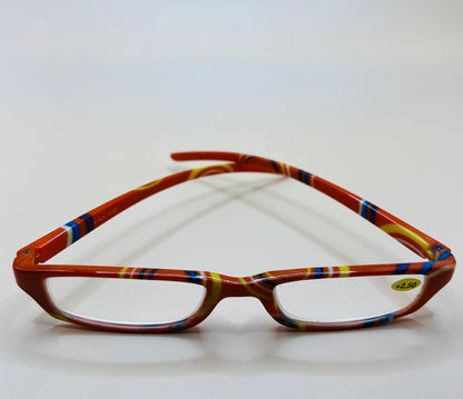 Brand New Geometric Narrow Readers. Orange Design With Matching Case